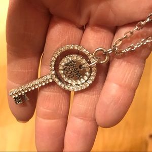 Goodworks, long, silver key necklace.